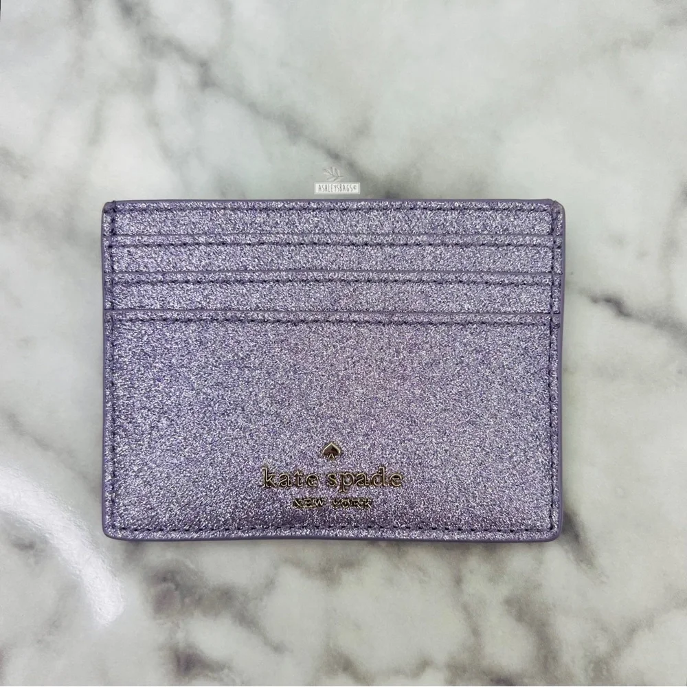 Kate Spade Tinsel Glitter Satchel & Card Holder Wallet In Lilac Frost - Picture 13 of 16